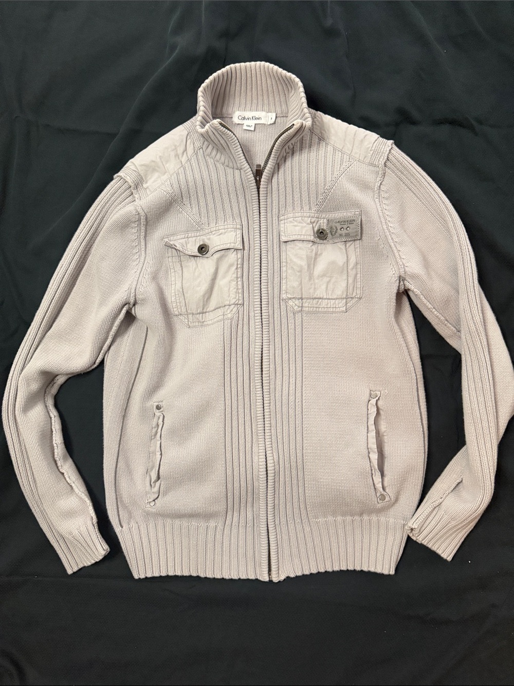Calvin Klein Men's Beige Zip-Up Knit Cardigan